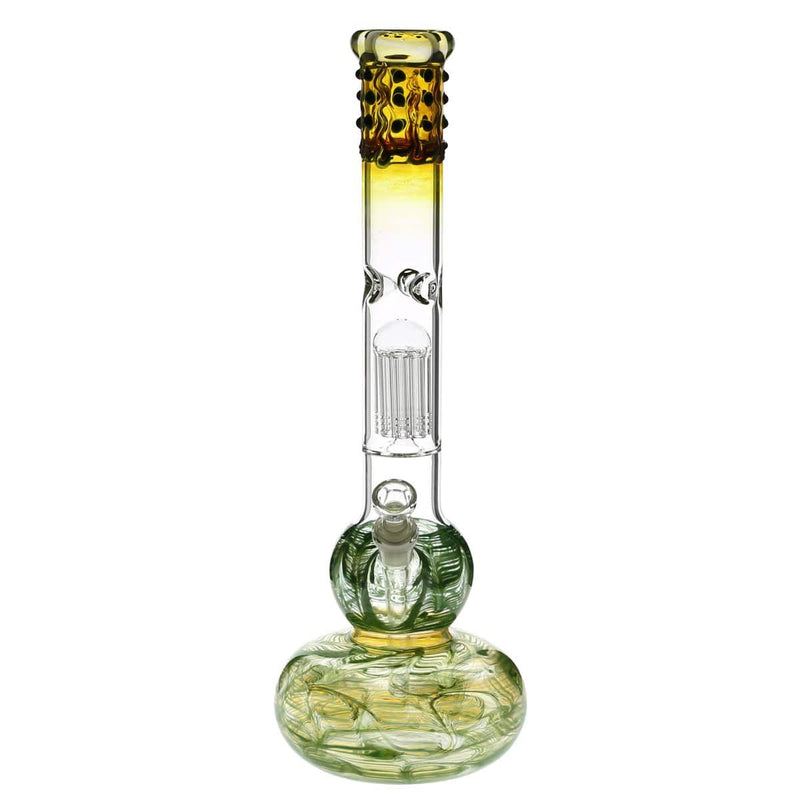 Biohazard Inc Glass Bong 20" Single Tree Double Bubble Water Pipe w/ Marbles - Green Rake