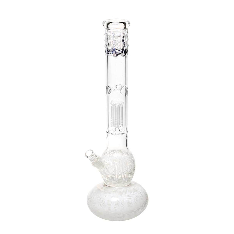 Biohazard Inc Glass Bong 20" Single Tree Double Bubble Water Pipe w/ Marbles - White Rake