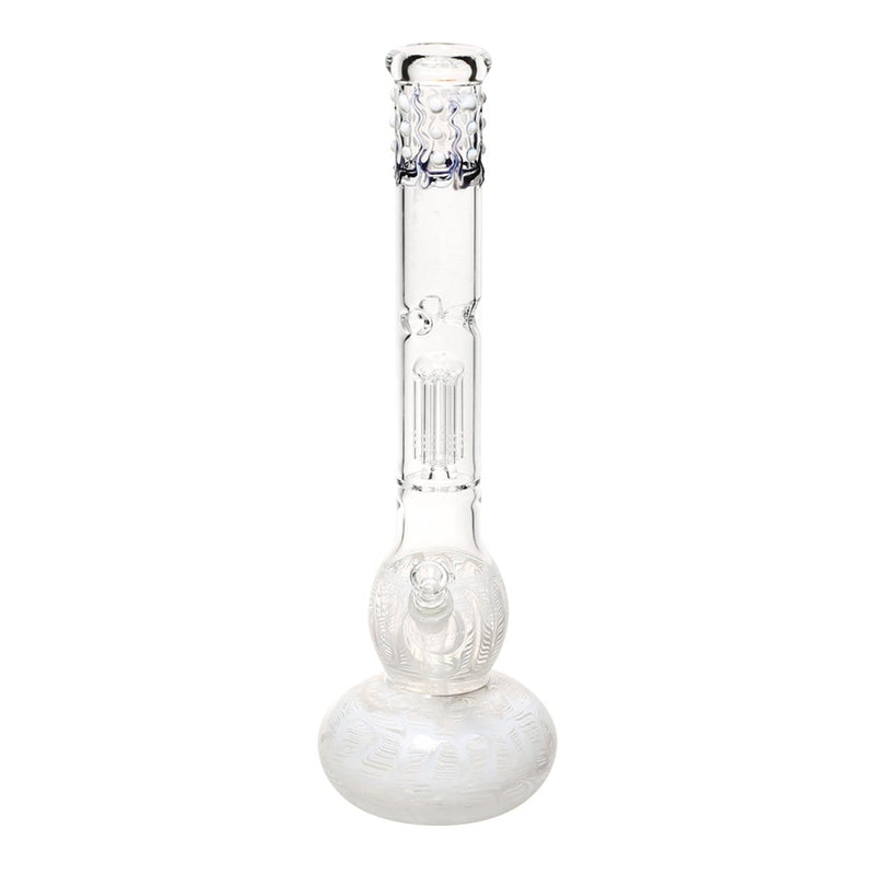 Biohazard Inc Glass Bong 20" Single Tree Double Bubble Water Pipe w/ Marbles - White Rake