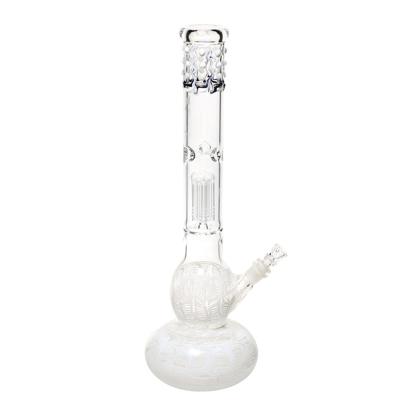 Biohazard Inc Glass Bong 20" Single Tree Double Bubble Water Pipe w/ Marbles - White Rake