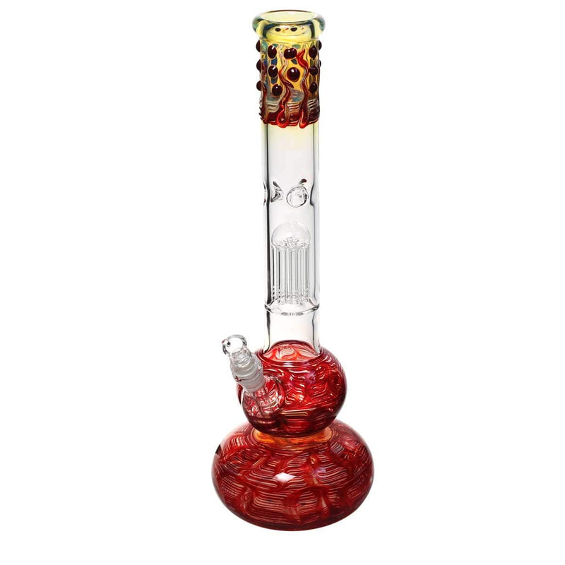 Biohazard Inc Glass Bong 20" Single Tree Double Bubble Waterpipe w/ Marbles - Red Rake