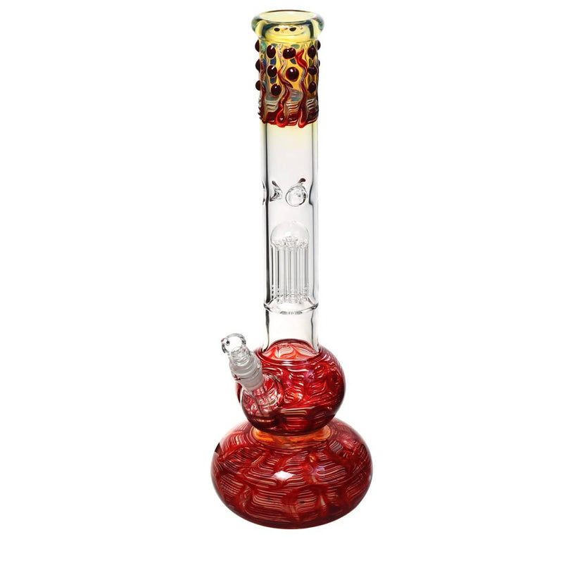 Biohazard Inc Glass Bong 20" Single Tree Double Bubble Waterpipe w/ Marbles - Red Rake