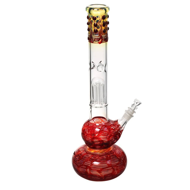 Biohazard Inc Glass Bong 20" Single Tree Double Bubble Waterpipe w/ Marbles - Red Rake