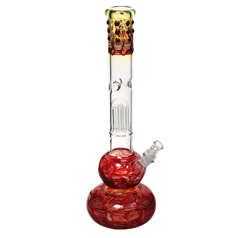 Biohazard Inc Glass Bong 20" Single Tree Double Bubble Waterpipe w/ Marbles - Red Rake