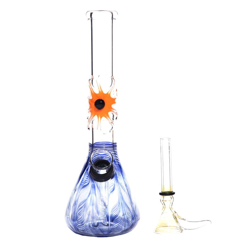 Biohazard Inc Glass Bong 7" Beaker Design Water Pipe w/ Slide - Blue Rake + Assorted