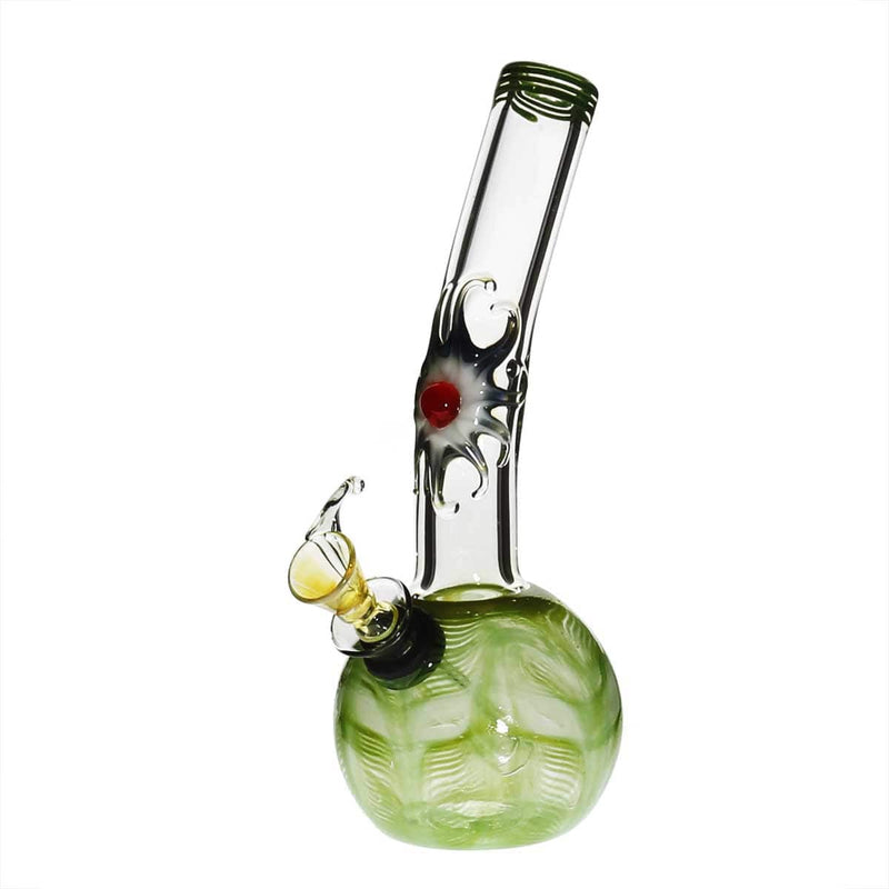 Biohazard Inc Glass Bong 7" Bent Neck Design Water Pipe w/ Slide - Green Rake