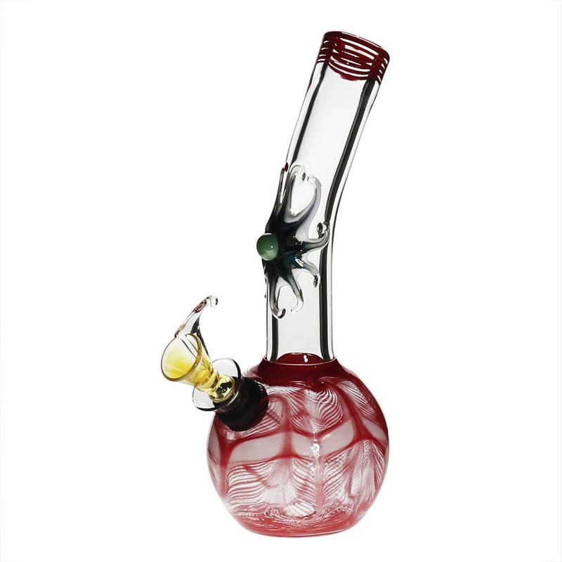 Biohazard Inc Glass Bong 7" Bent Neck Design Water Pipe w/ Slide - Red Rake