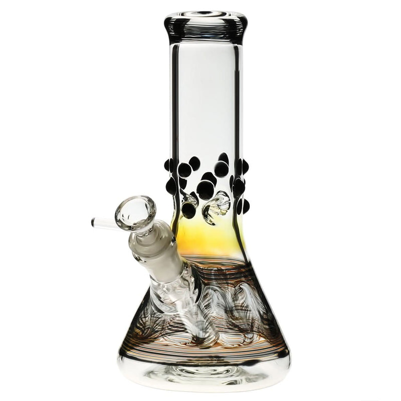 Biohazard Inc Glass Bong 8" Beaker Water Pipe w/ Marbles - Black Rake