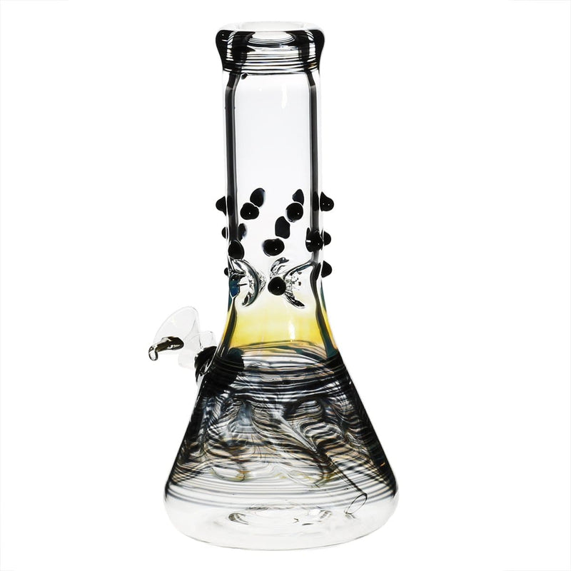 Biohazard Inc Glass Bong 8" Beaker Water Pipe w/ Marbles - Black Rake