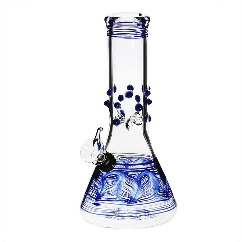 Biohazard Inc Glass Bong 8" Beaker Water Pipe w/ Marbles - Blue Rake