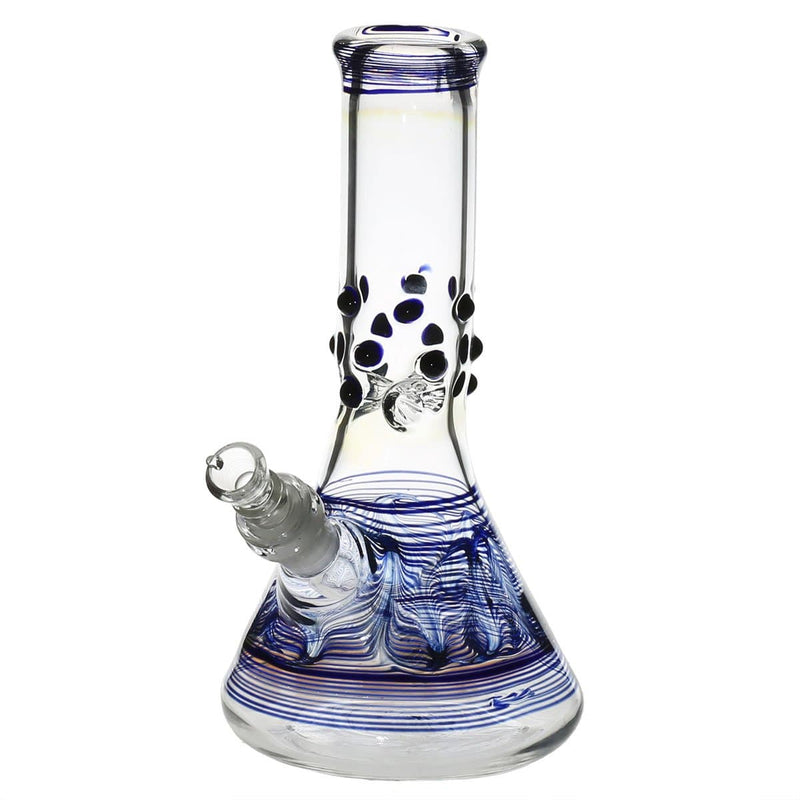 Biohazard Inc Glass Bong 8" Beaker Water Pipe w/ Marbles - Blue Rake