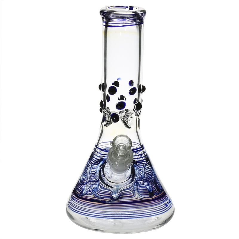 Biohazard Inc Glass Bong 8" Beaker Water Pipe w/ Marbles - Blue Rake