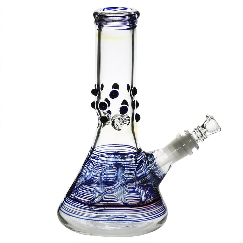 Biohazard Inc Glass Bong 8" Beaker Water Pipe w/ Marbles - Blue Rake