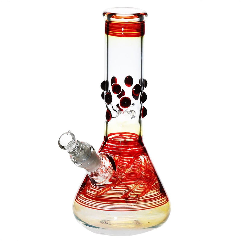 Biohazard Inc Glass Bong 8" Beaker Water Pipe w/ Marbles - Red Rake