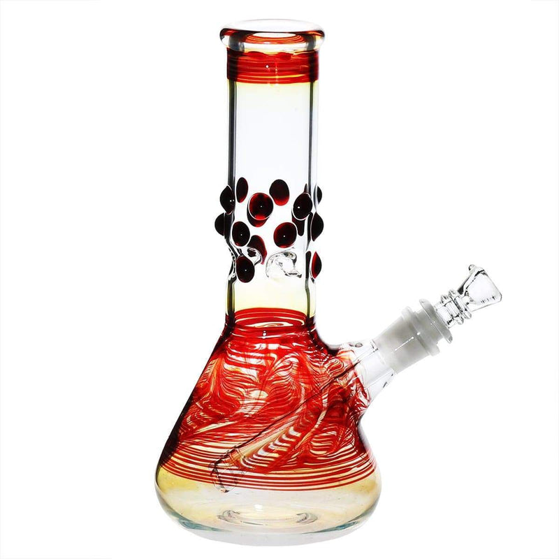 Biohazard Inc Glass Bong 8" Beaker Water Pipe w/ Marbles - Red Rake