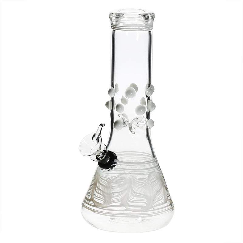 Biohazard Inc Glass Bong 8" Beaker Water Pipe w/ Marbles - White Rake