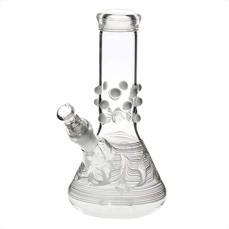 Biohazard Inc Glass Bong 8" Beaker Water Pipe w/ Marbles - White Rake