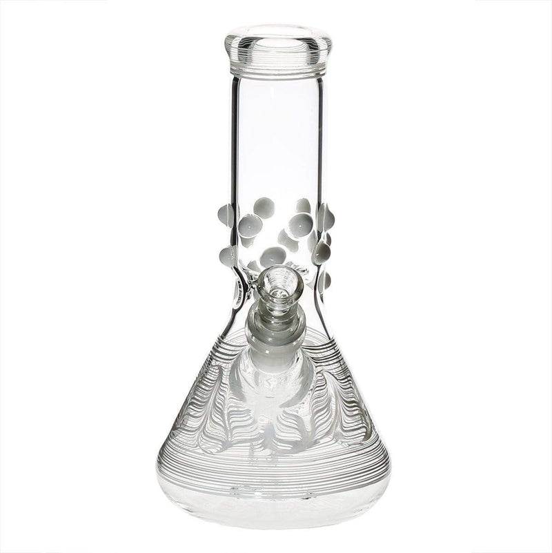 Biohazard Inc Glass Bong 8" Beaker Water Pipe w/ Marbles - White Rake