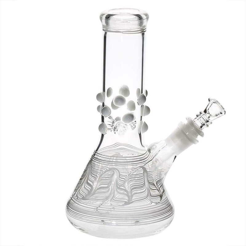 Biohazard Inc Glass Bong 8" Beaker Water Pipe w/ Marbles - White Rake