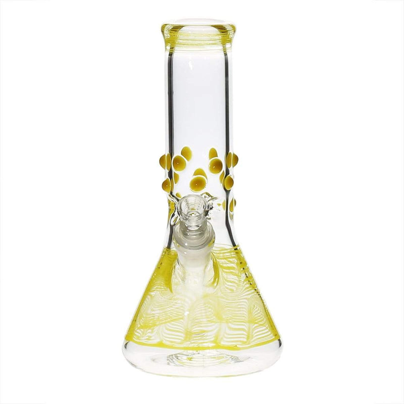 Biohazard Inc Glass Bong 8" Beaker Water Pipe w/ Marbles - Yellow Rake