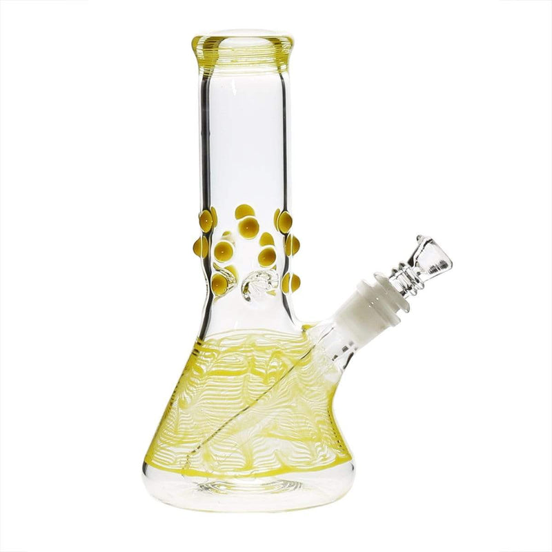 Biohazard Inc Glass Bong 8" Beaker Water Pipe w/ Marbles - Yellow Rake