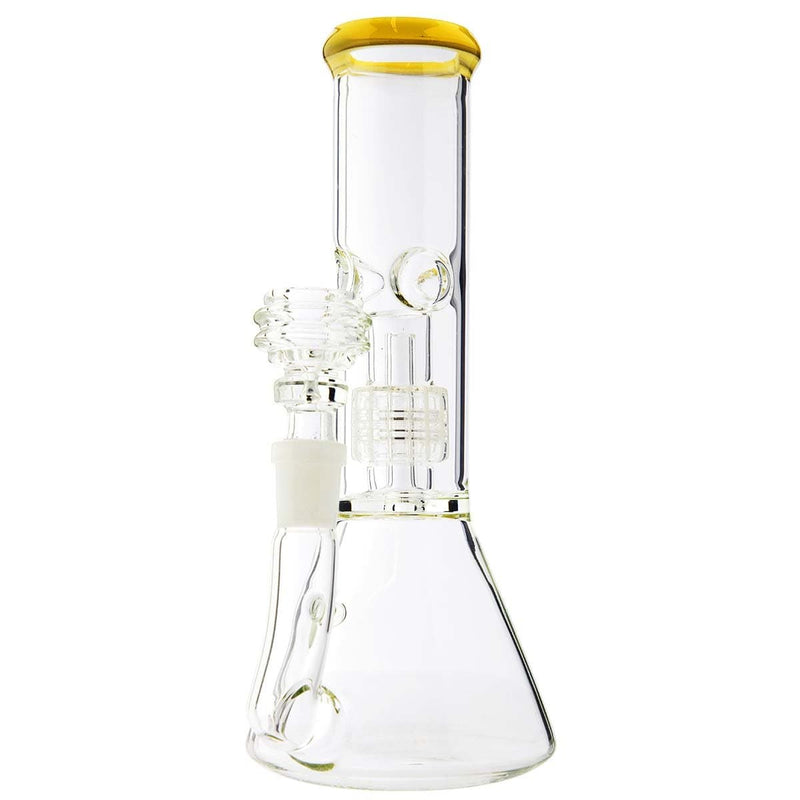 Biohazard Inc Glass Bong 8" Waterpipe Beaker w/ Grid Perc  - Yellow