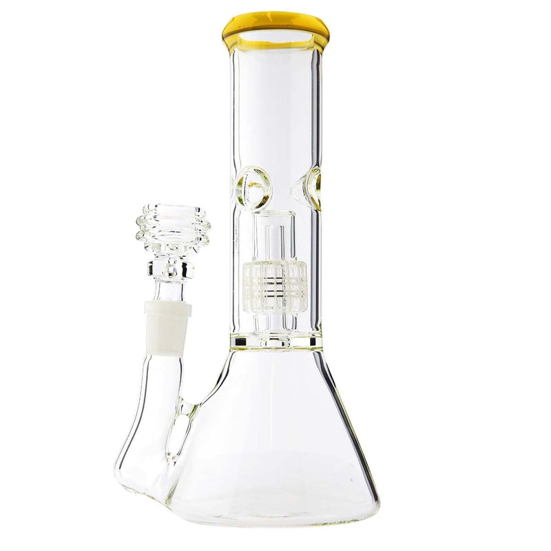 Biohazard Inc Glass Bong 8" Waterpipe Beaker w/ Grid Perc  - Yellow