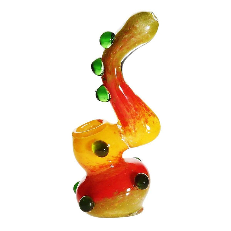 Biohazard Inc Glass Bubbler 6" Sherlock Bubbler - Fritted Rasta w/ Marbles