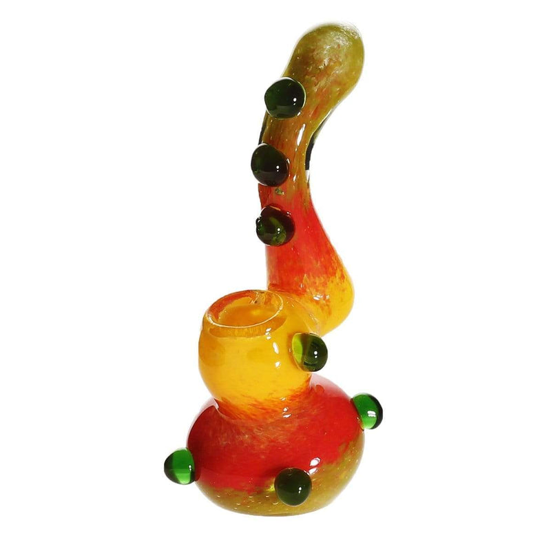 Biohazard Inc Glass Bubbler 6" Sherlock Bubbler - Fritted Rasta w/ Marbles