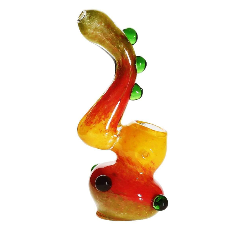 Biohazard Inc Glass Bubbler 6" Sherlock Bubbler - Fritted Rasta w/ Marbles