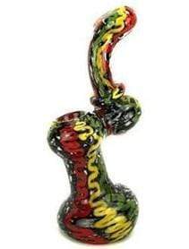 Biohazard Inc Glass Bubbler 7" Sherlock Bubbler - Rasta Frit w/ Lines