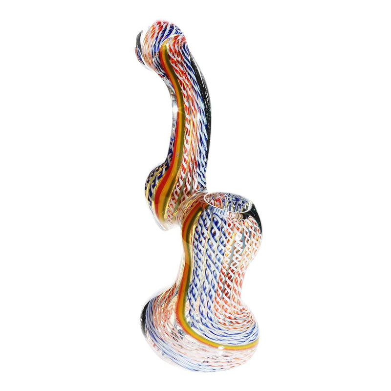 Biohazard Inc Glass Bubbler 7" Standing Sherlock Dichro Latticino Bubbler - Rasta