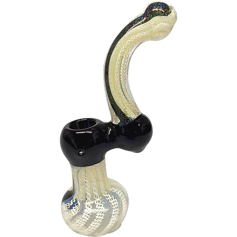 Biohazard Inc Glass Bubbler 8" Black and white Ribbon Bubbler w/Dichro