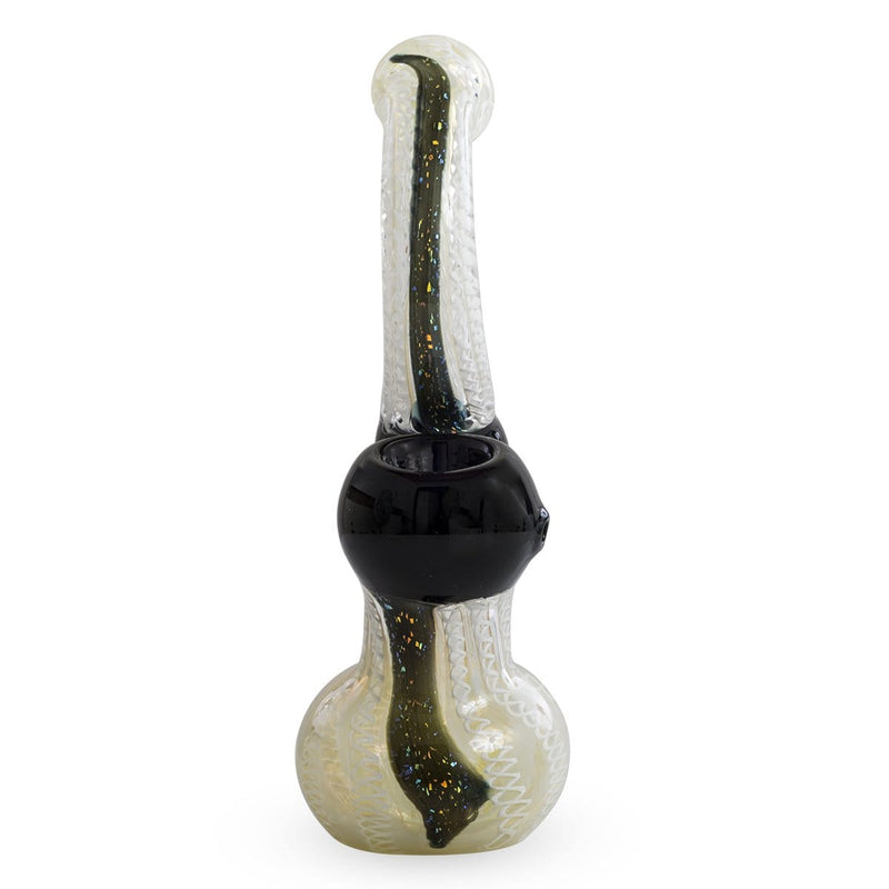 Biohazard Inc Glass Bubbler 8" Black and white Ribbon Bubbler w/Dichro