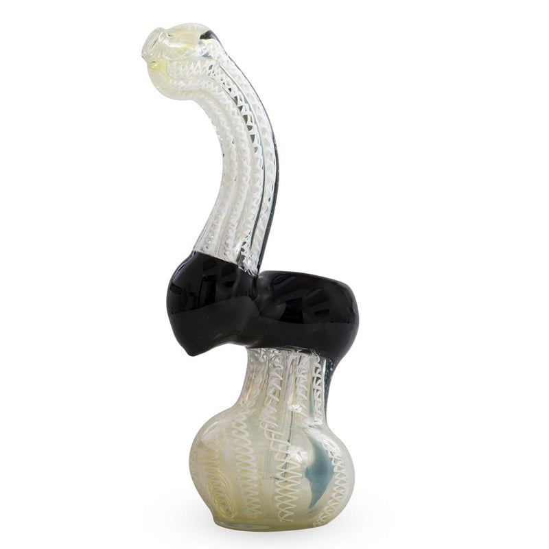 Biohazard Inc Glass Bubbler 8" Black and white Ribbon Bubbler w/Dichro