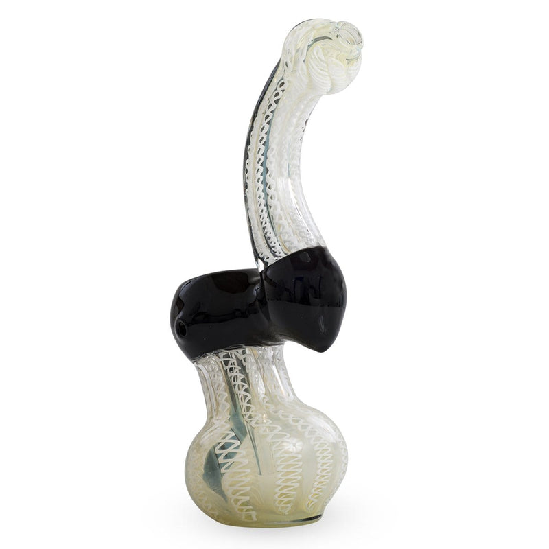 Biohazard Inc Glass Bubbler 8" Black and white Ribbon Bubbler w/Dichro