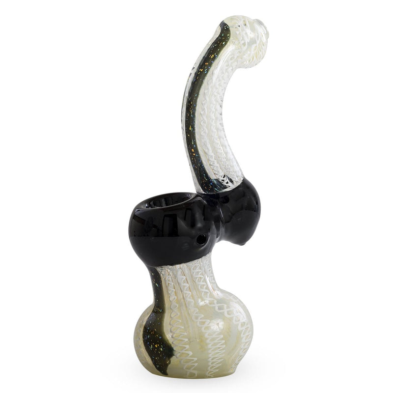 Biohazard Inc Glass Bubbler 8" Black and white Ribbon Bubbler w/Dichro