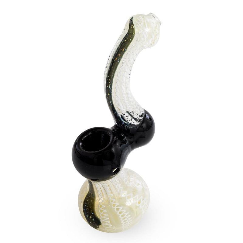 Biohazard Inc Glass Bubbler 8" Black and white Ribbon Bubbler w/Dichro