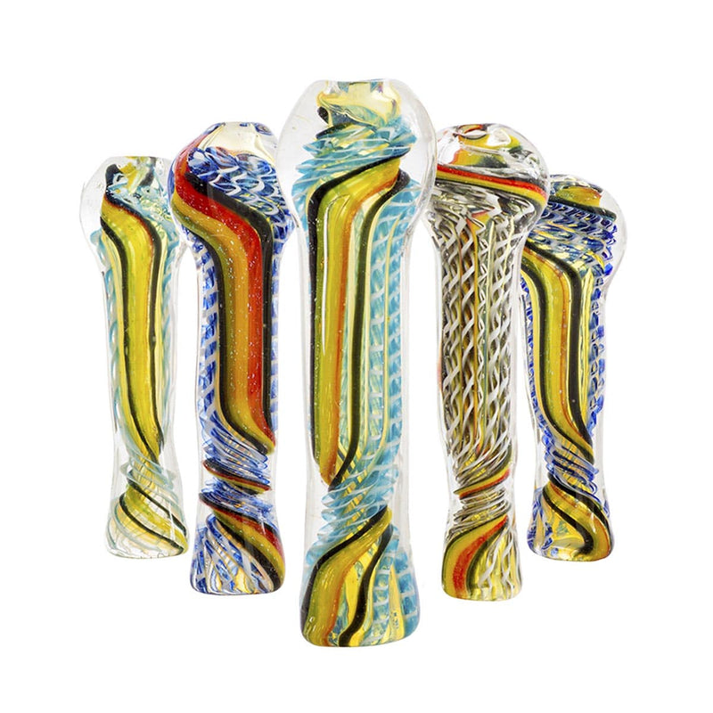 Biohazard Inc Glass Chillum Hand Pipe 3"-4" Assorted Chillum w/ Rasta Dichro Stripe