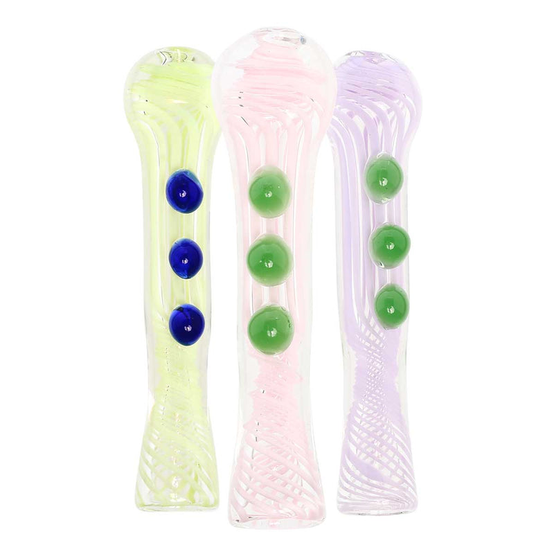 Biohazard Inc Glass Chillum Hand Pipe 3.5" Candy Cane Swirl w/ 3 Knocker Chillum