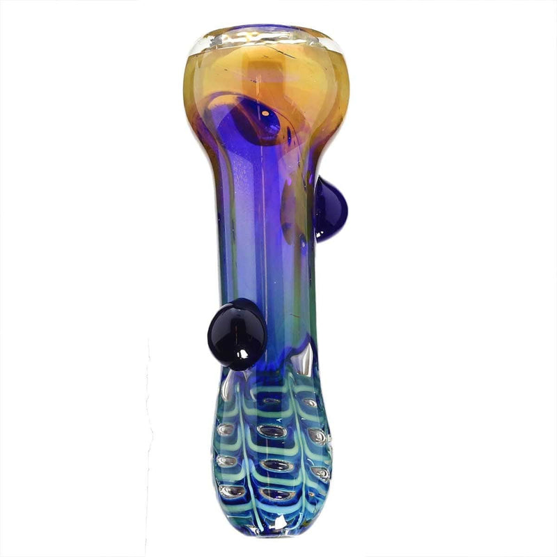 Biohazard Inc Glass Chillum Hand Pipe 3" Gold Fumed Blue Wub Tip 2 knocker Chillum