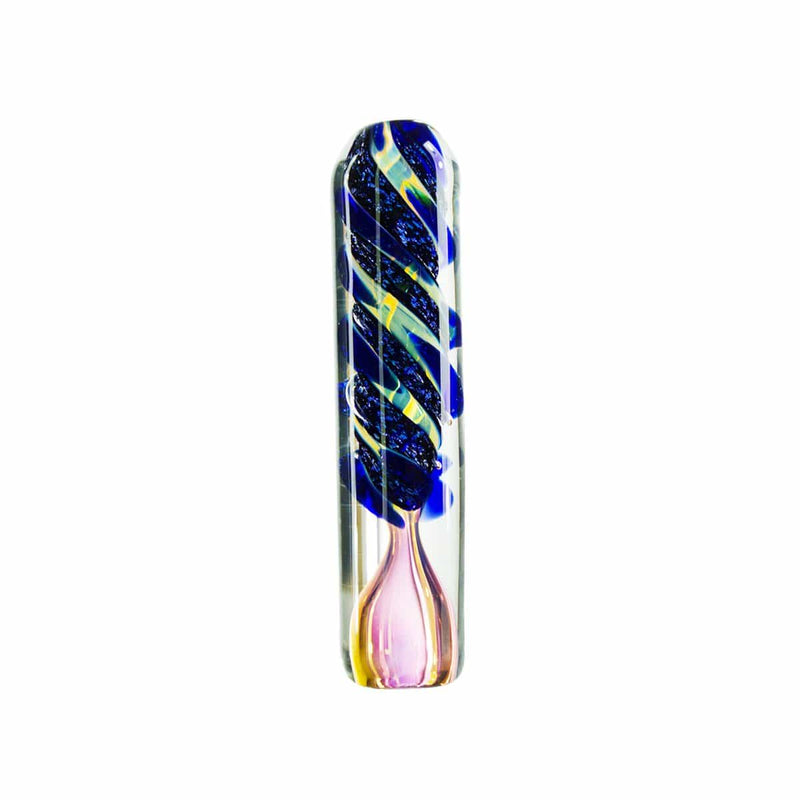 Biohazard Inc Glass Chillum Hand Pipe 4" Heavy Fumed Chillum w/ Blue Dichro Swirl