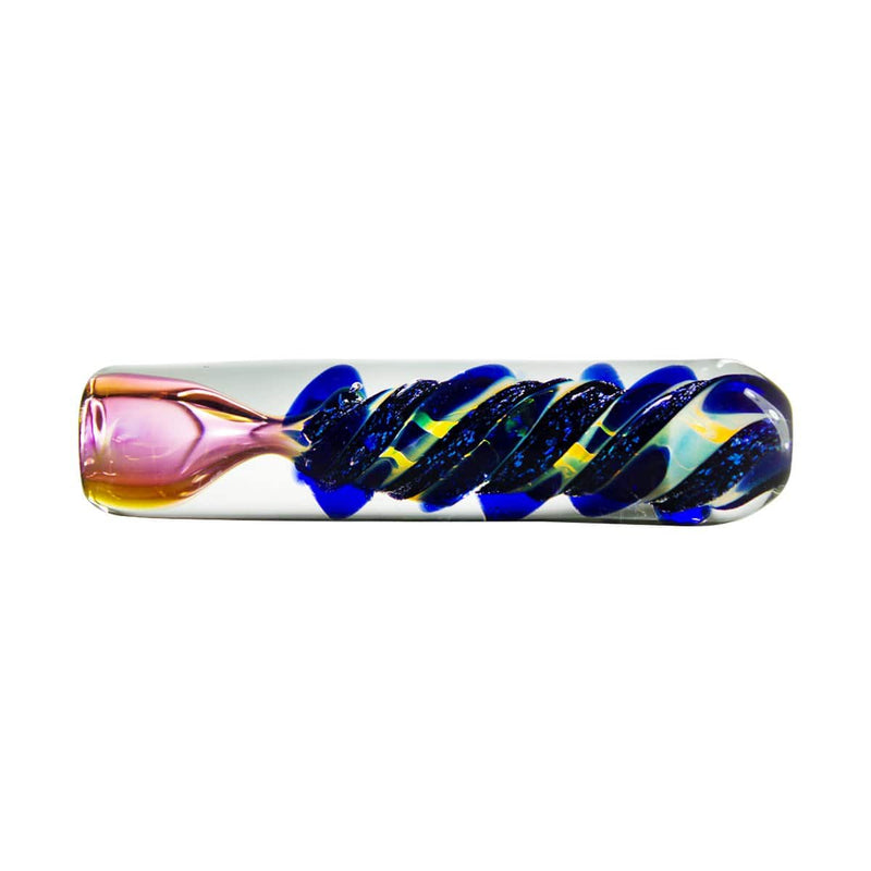 Biohazard Inc Glass Chillum Hand Pipe 4" Heavy Fumed Chillum w/ Blue Dichro Swirl