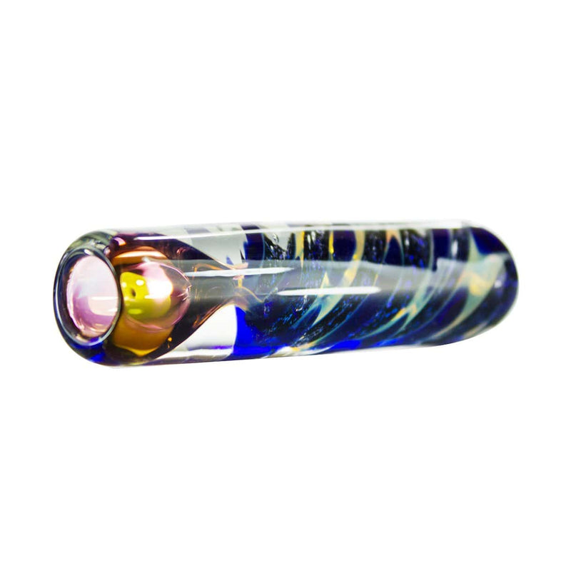 Biohazard Inc Glass Chillum Hand Pipe 4" Heavy Fumed Chillum w/ Blue Dichro Swirl