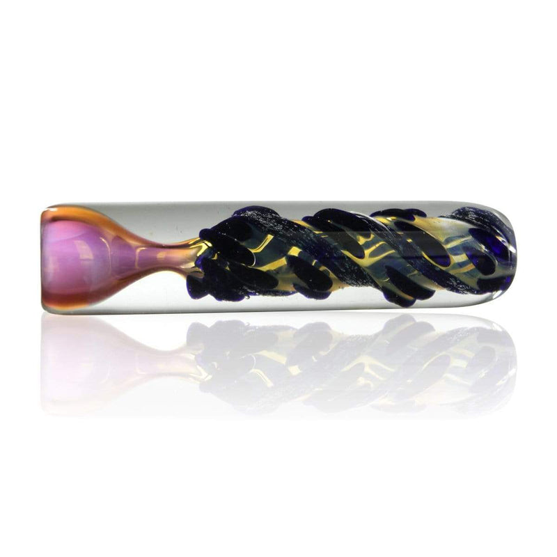 Biohazard Inc Glass Chillum Hand Pipe 4" Heavy Fumed Chillum w/ Blue Dichro Swirl