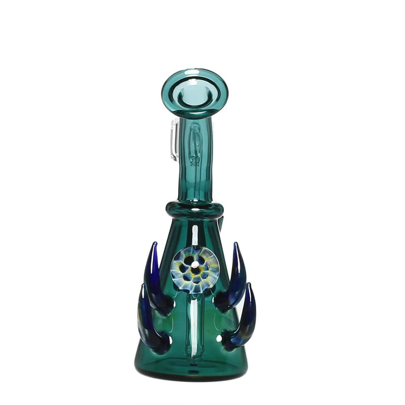 Biohazard Inc Glass Dab Rig 6" Diffused w/ Horns and Marble Banger Hanger Beaker  w/ Banger -  Lake Green