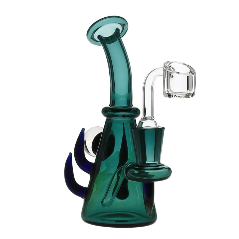 Biohazard Inc Glass Dab Rig 6" Diffused w/ Horns and Marble Banger Hanger Beaker  w/ Banger -  Lake Green