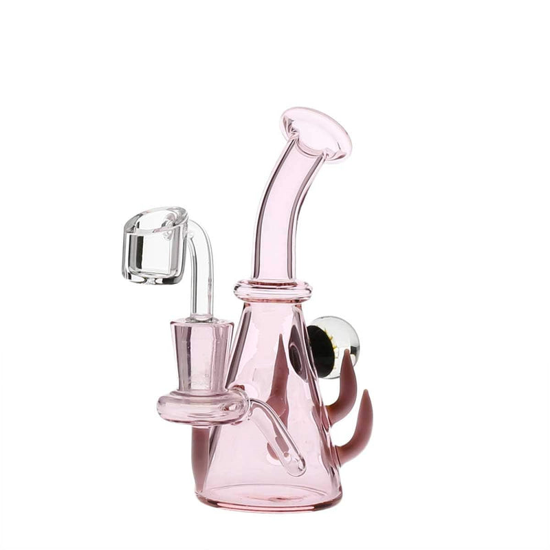 Biohazard Inc Glass Dab Rig 6" Diffused w/ Horns and Marble Banger Hanger Beaker w/ Banger -  Pink