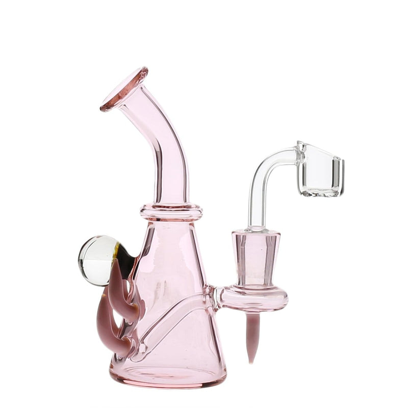 Biohazard Inc Glass Dab Rig 6" Diffused w/ Horns and Marble Banger Hanger Beaker w/ Banger -  Pink