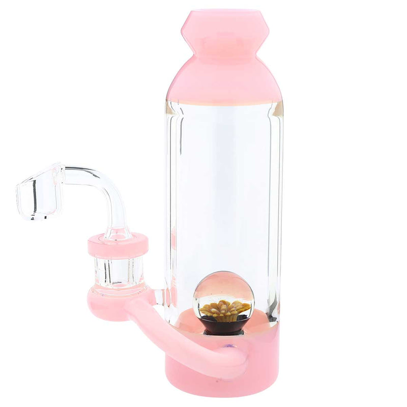 Biohazard Inc Glass Dab Rig Water Pipe 7" Bottle Rig Marble Showerhead Pink